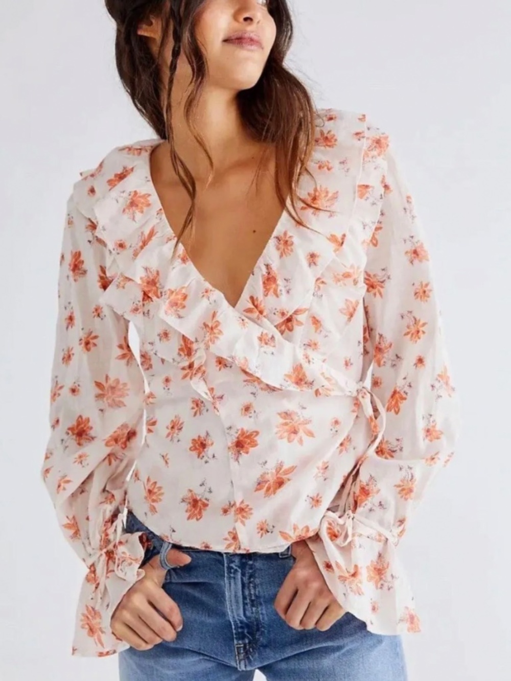 Free people amanda floral wrap blouse